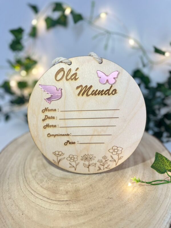 👶 Placa de Nascimento em MDF & Acrílico – Olá Mundo - Image 2