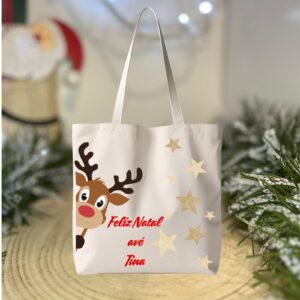 Saco de Natal Personalizado “Feliz Natal Avó” com Rena – Presente Especial e Único