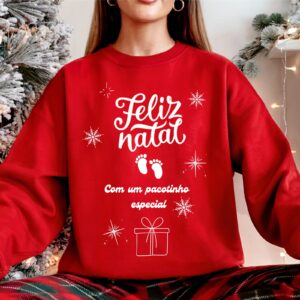 Sweatshirt de Natal para Grávidas – “Feliz Natal com um Pacotinho Especial”