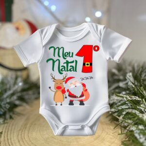 Body de Bebé Personalizado – “Meu 1º Natal” com Pai Natal e Rena