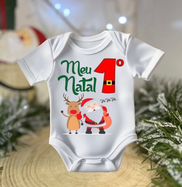Body de Bebé Personalizado – “Meu 1º Natal” com Pai Natal e Rena