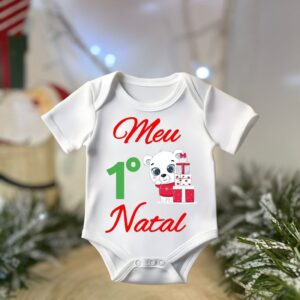Body de Bebé “Meu 1º Natal” com Ursinho e Presentes – Personalizado