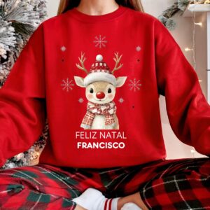 Sweatshirt Natal Personalizada “Rena Invernal – Feliz Natal com Nome”