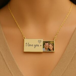 Colar Personalizado “I Love You” com Foto Deslizante – Banhado a Dourado
