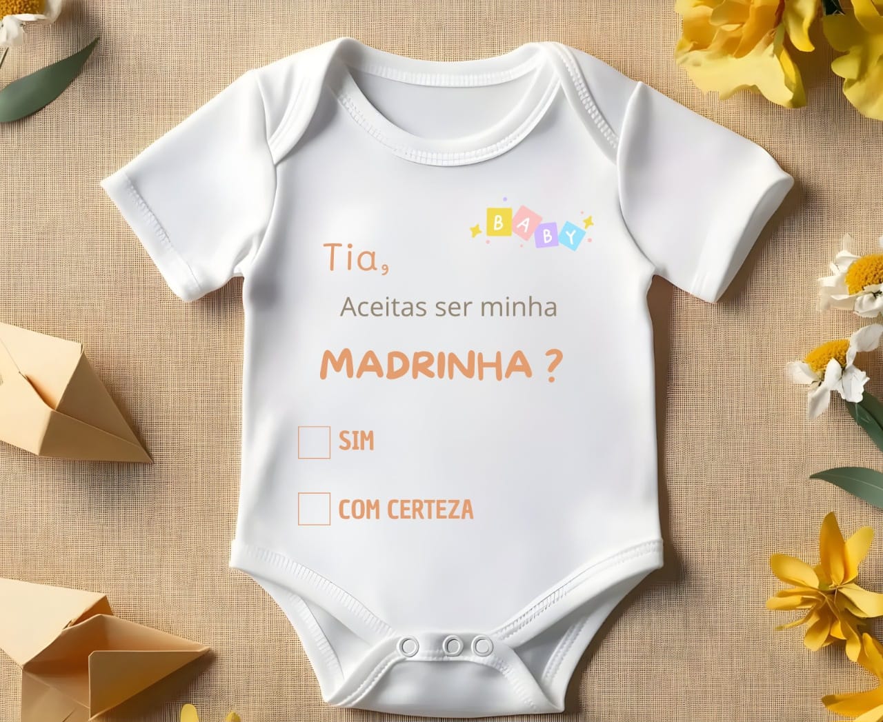 Body Personalizado “Queres ser a Minha Madrinha?” – Pedido Especial