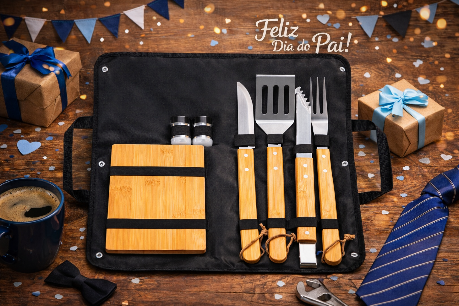 🔥 Set de Churrasco em Bambu e Aço Inoxidável - Image 3