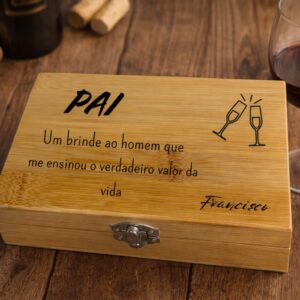 🍷 Conjunto de Vinho em Bambu Personalizado – Presente Especial para Pai