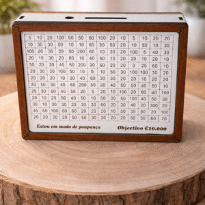 💰 Mealheiro Desafio 10.000€ – Caixa de Poupança em Madeira