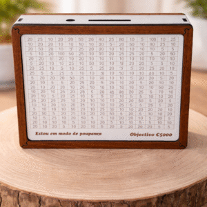 💰 Mealheiro Desafio 5.000€ – Caixa de Poupança em Madeira