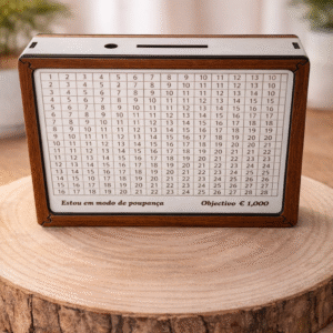 💰 Mealheiro Desafio 1.000€ – Caixa de Poupança em Madeira